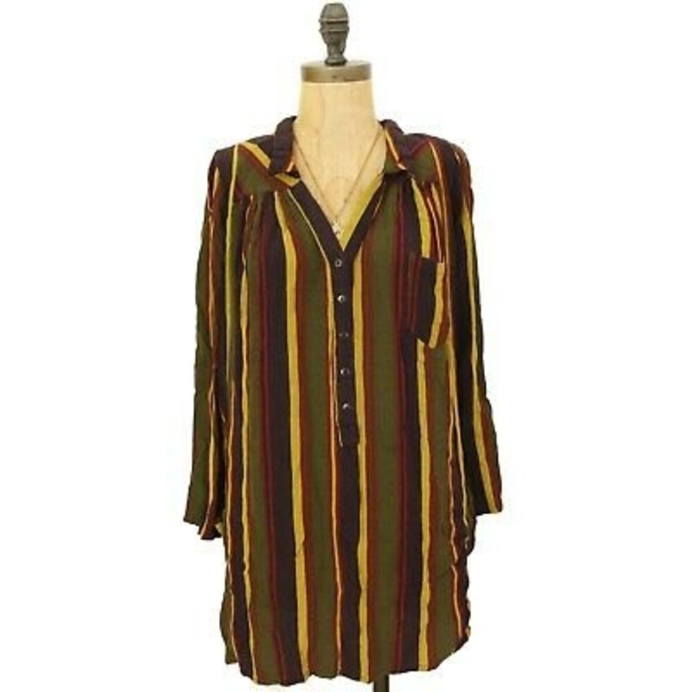 Mango Half Button Top Size 4 Long Sleeve Shirt Striped Multi Textured EUC B36